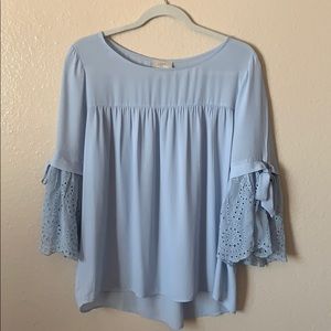 Blue Lace Sleeve Blouse